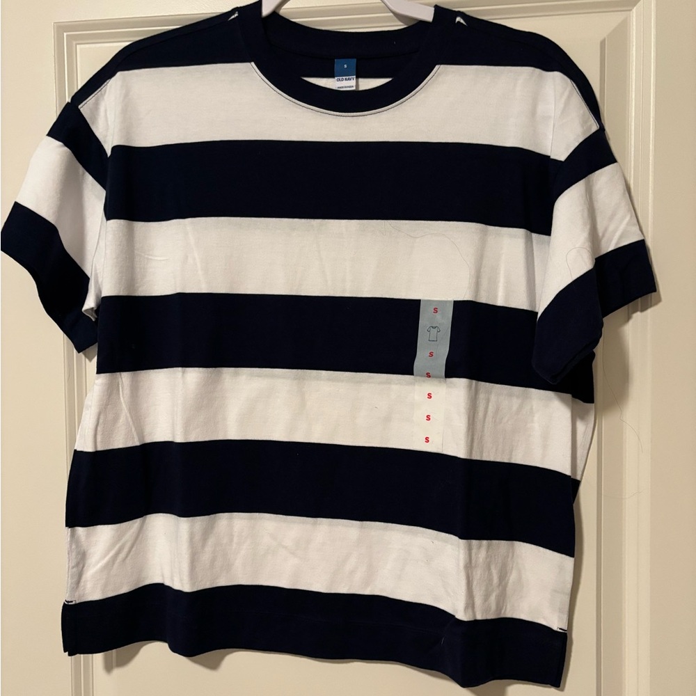Old Navy Navy Blue and White Striped Top